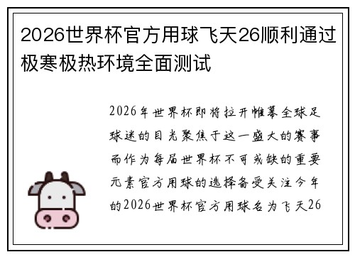 2026世界杯官方用球飞天26顺利通过极寒极热环境全面测试
